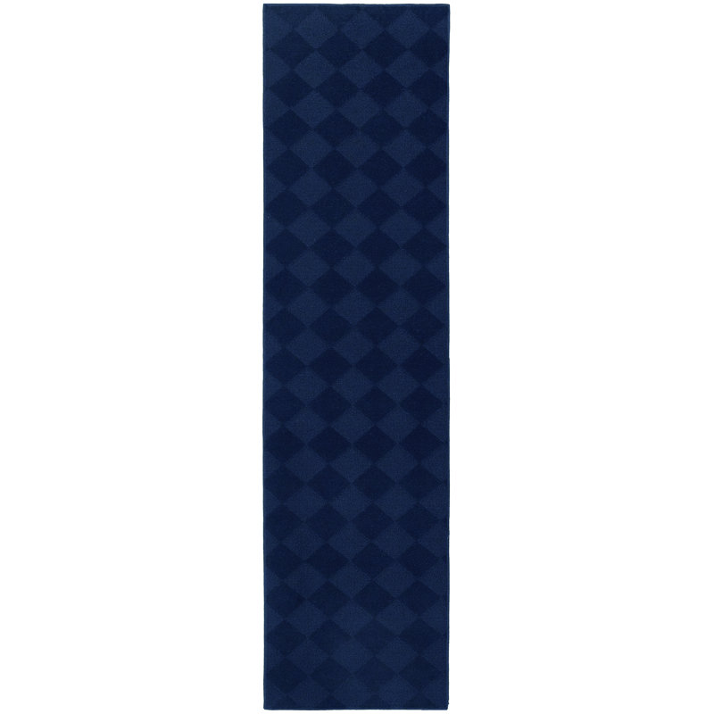 Tapis bleu touffeté à motif géométrique Thayer, Tapis de couloir 2 pi x 8 pi