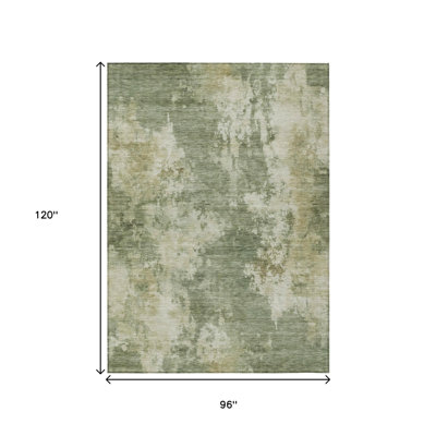 8' X 10' Sage And Beige Abstract Washable Indoor Outdoor Area Rug