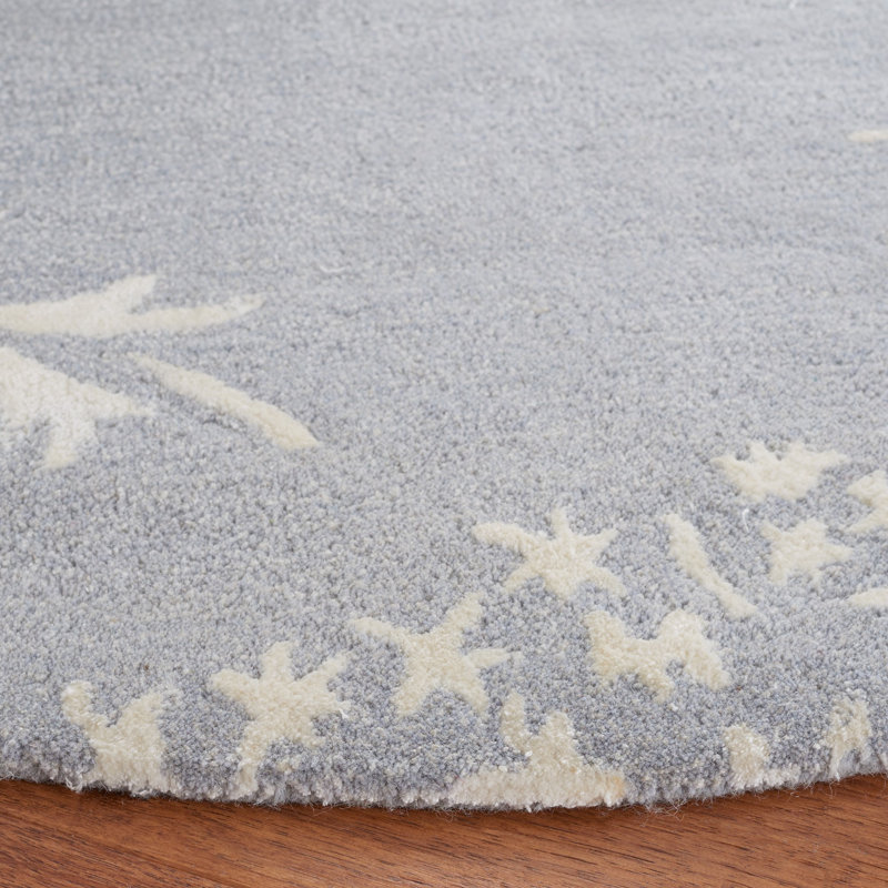 Hodgson Hand Tufted Wool/Viscose Floral Rug in Blue/Ivory, Round 5'