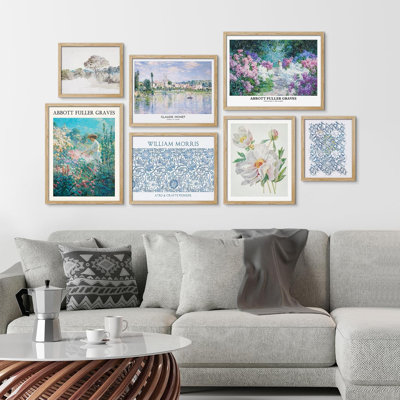 Collage Morris Monet, fleurs sauvages, art rétro abstrait pour le salon, la chambre à coucher, le bureau, impression sur bois, 7 pièces