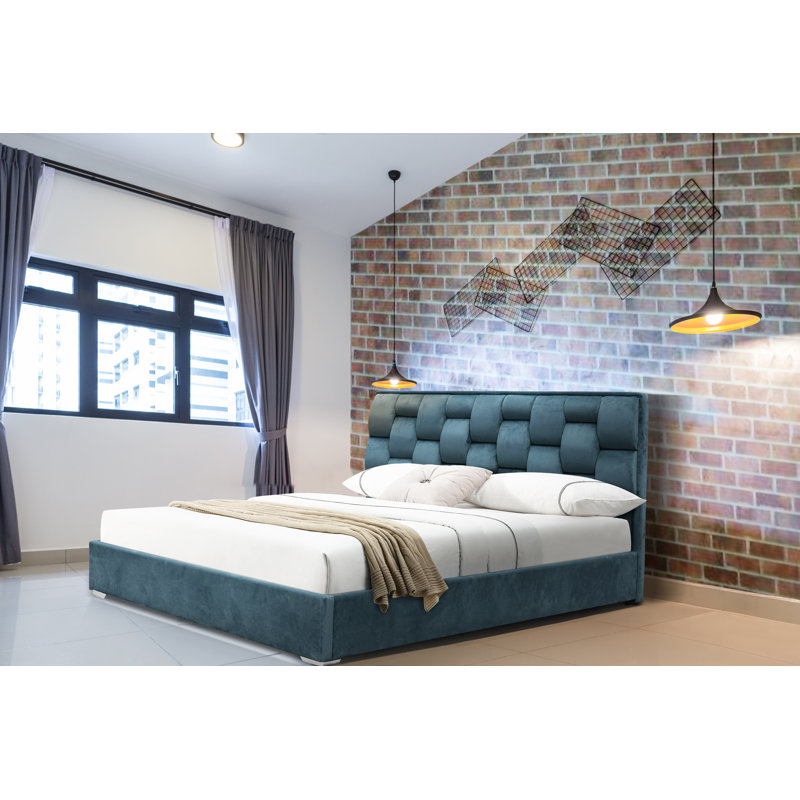 Greco Upholstered Bed, Duck Egg Blue, Kingsize (5')