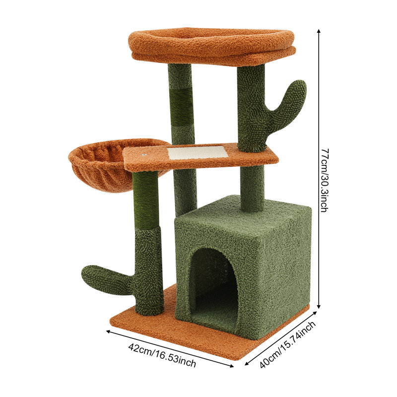 Arbre à chat cactus avec condo et poteaux à griffer