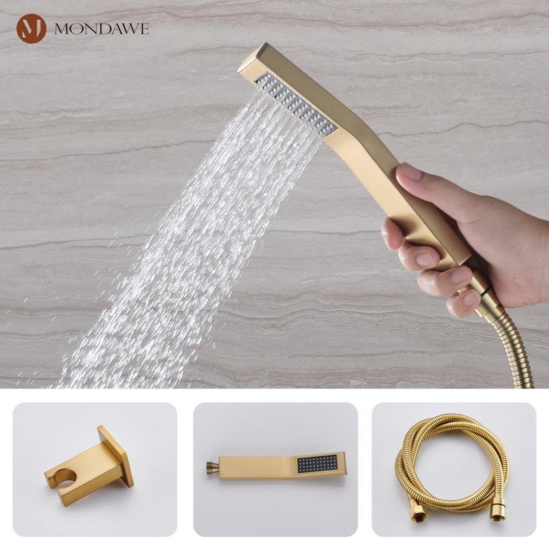 Brushed Gold LED Rain Shower System with Bluetooth Speaker