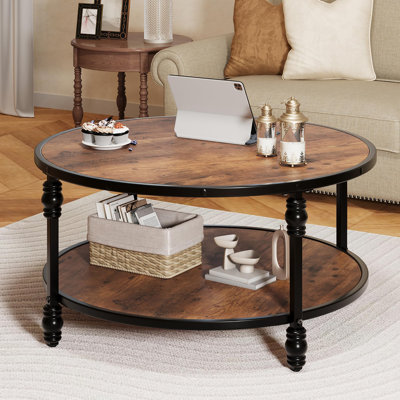 Table basse ronde avec centre de rangement et plateau rond en bois