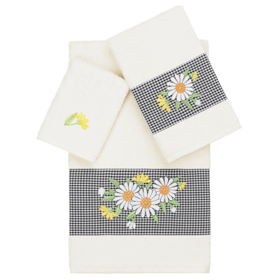 100% Turkish Cotton Daisy Embellished Towel Set