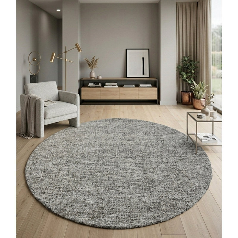 Tapis d'intérieur rond, brun foncé et beige, 100 % laine, fait main, tufté à la main., Rond 8 pi, Brun foncé / beige