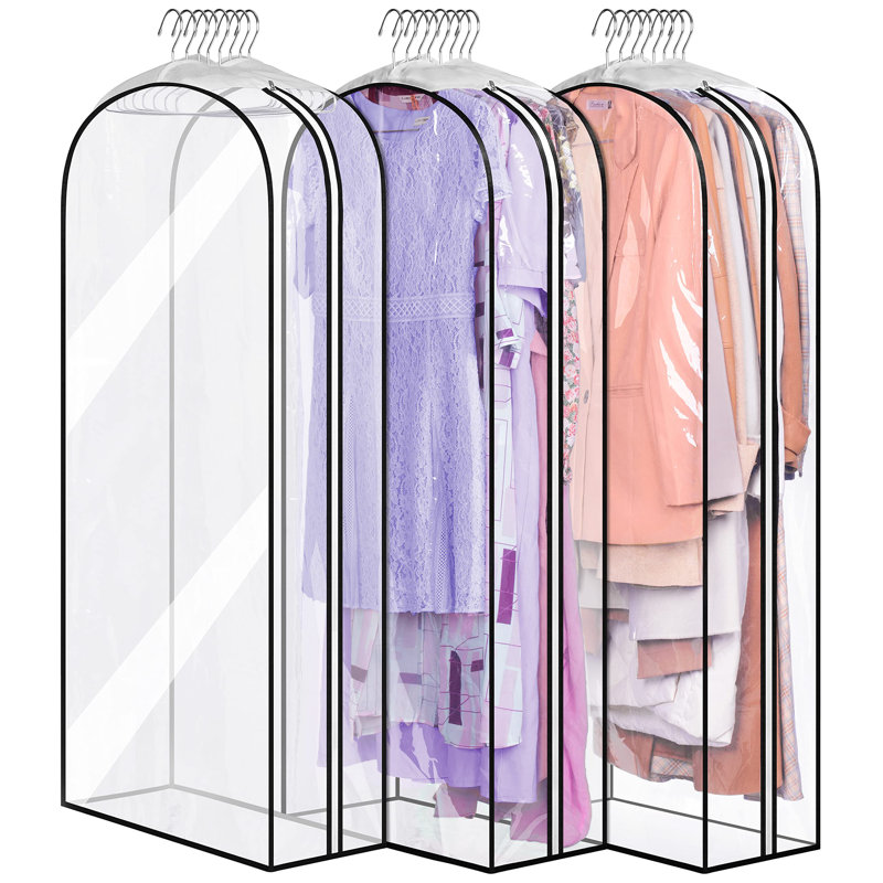 Clear 50" Gusseted Garment Bags with Side Zipper, Set of 3