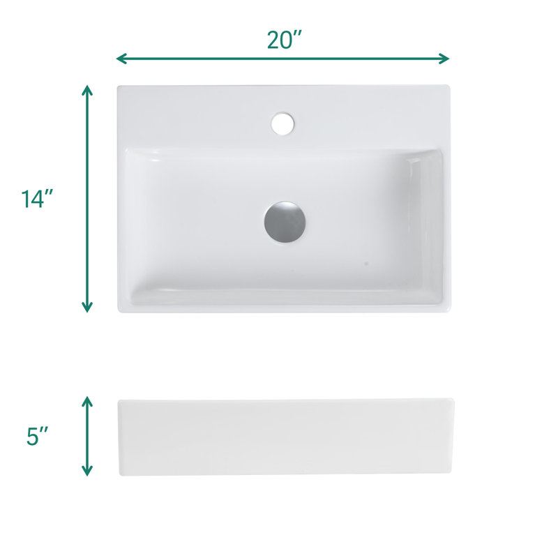 Évier en céramique blanc lustré 20 po x 14 po - Teinture, chaleur facile à entretenir