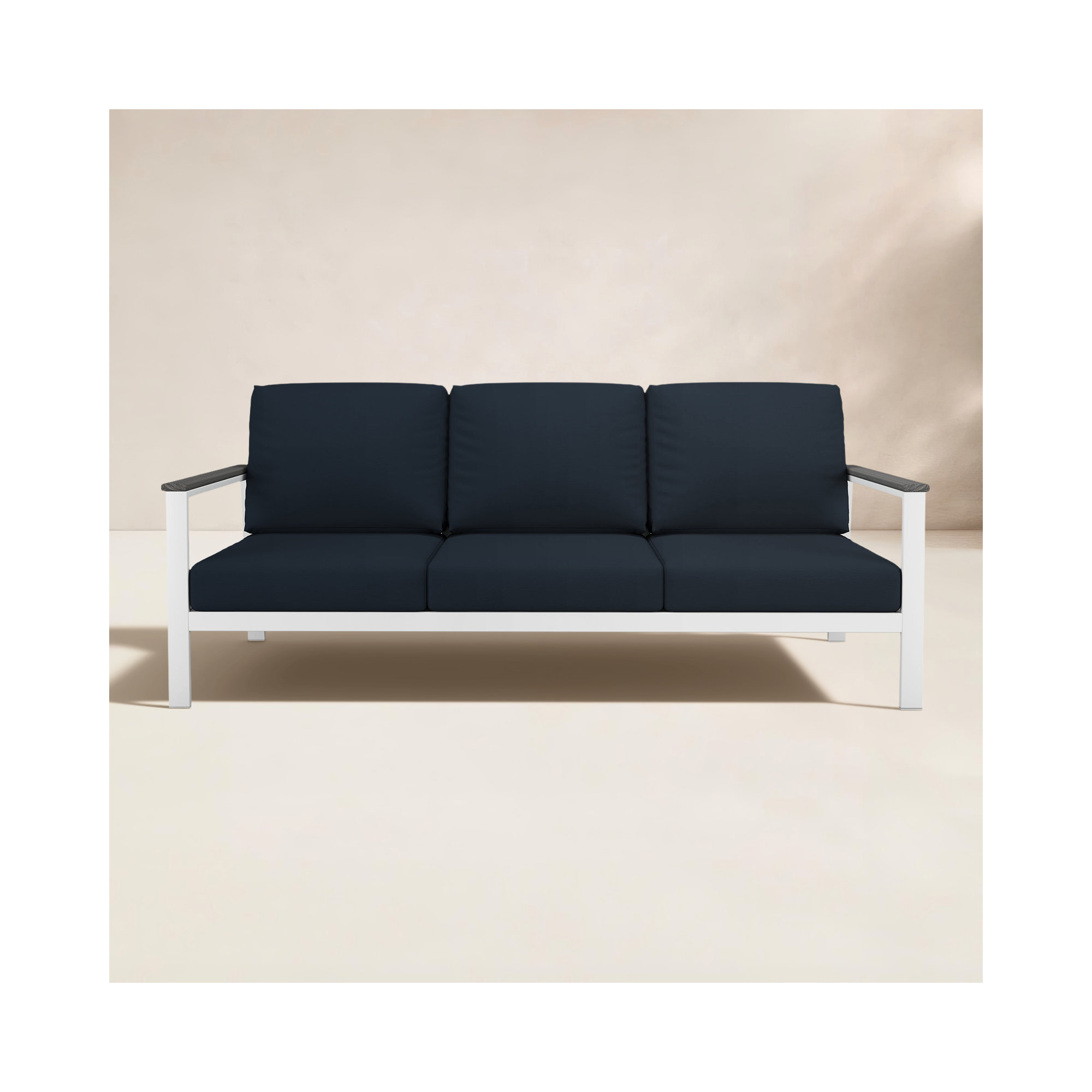 Townsend Metal Outdoor Sofa With Sunbrella Cushion, Gray, Canvas Navy