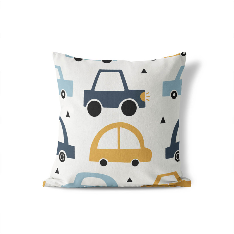 Coussin Driveway, Ivoire / Doré / Bleu, H 16 po x l 16 po