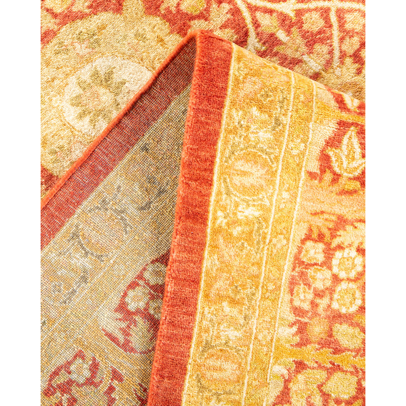 Tapis unique noué à la main orange / beige Keenan, 6 pi 3 po x 9 pi 6 po