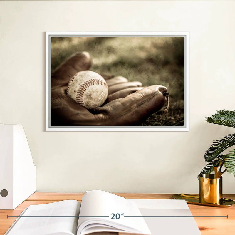 Baseball sur gant, Cadre flottant blanc, 13 po x 9 po