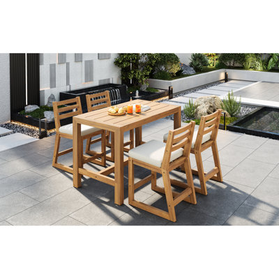 Ensemble de patio rustique en bois 5 pièces avec chaises inclinées, performant, idéal pour les espaces extérieurs urbains, assise confortable, petit format