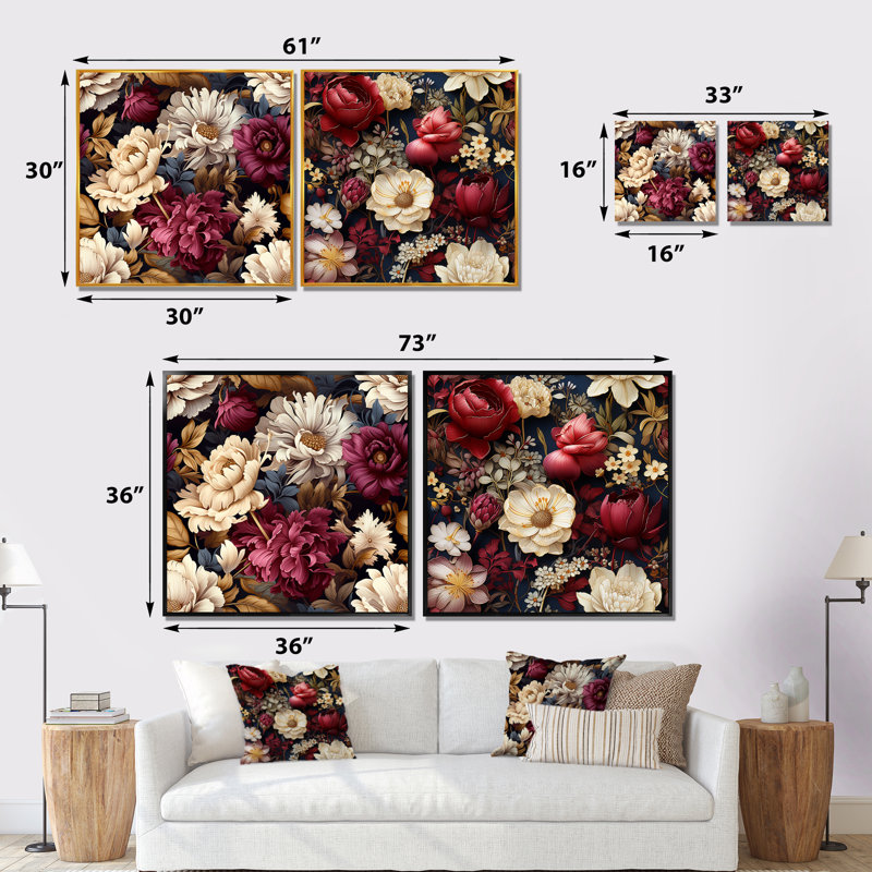 Jessup - ensemble de 2 reproductions d'art sur toile florales, Toile tendue, H 16 po x l 33 po x P 1 po