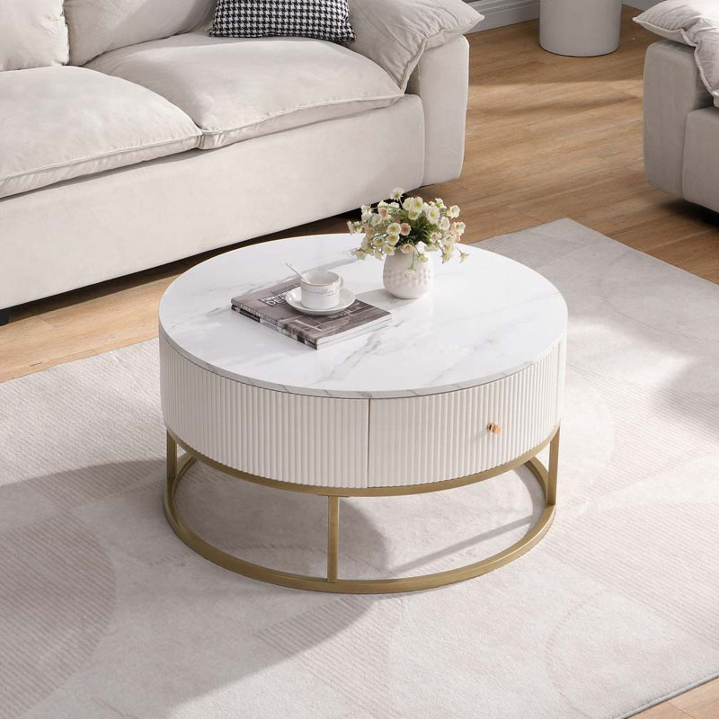 Table basse ronde avec tiroirs