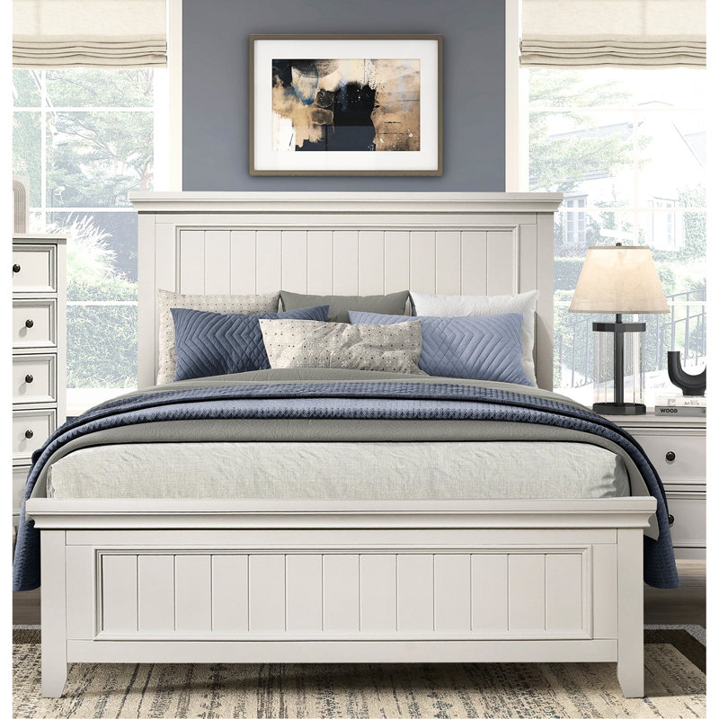 Grand lit à panneau avec caractère au fini blanc pour la décoration de chambre à coucher
