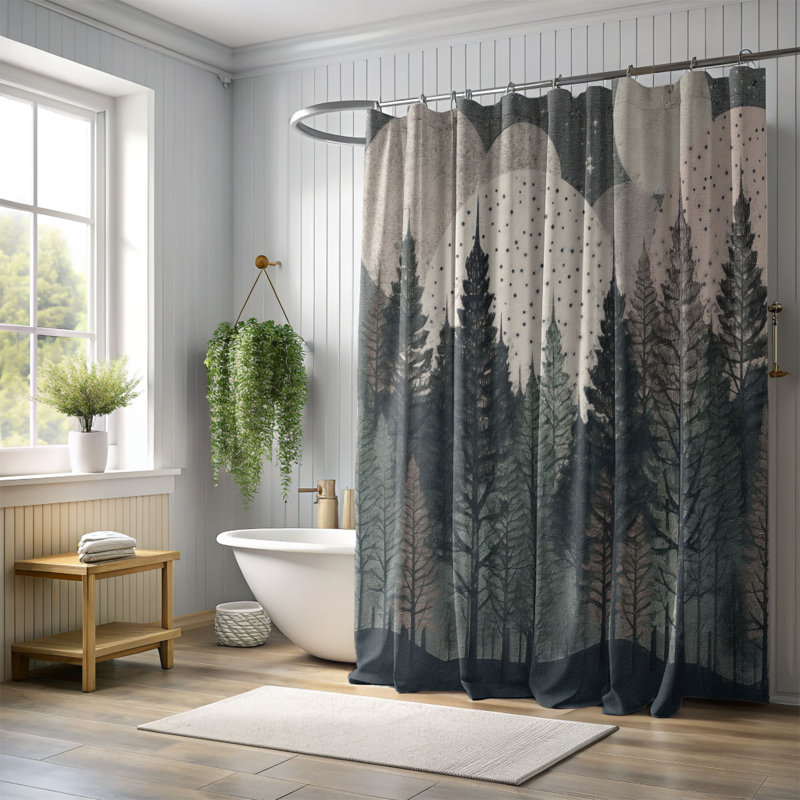 Floral Shower Curtain, 74"H x 71"W