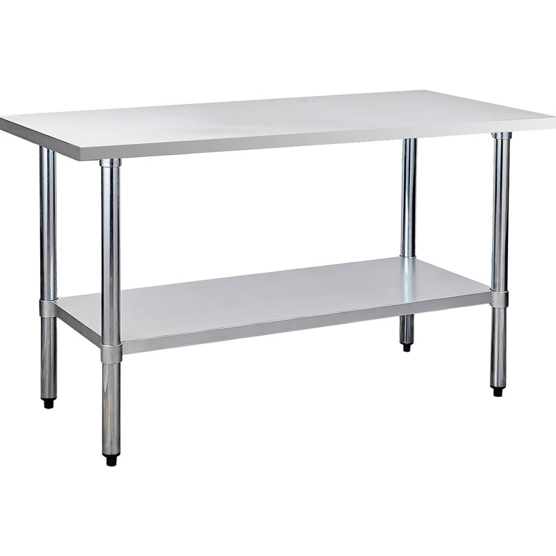 Table de travail commerciale 24 po x 60 po, en acier inoxydable de calibre 18 201, sous la tablette pour l'équipement de cuisine, idéal pour la restauration, à la rouille, taches faciles à assembler