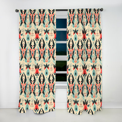 Coral And Black Vintage Ikat Nostalgia - Ikat Curtain - Velvet Room Darkening - 1 Panel