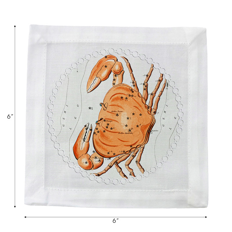Zodiac Cancer Cotton Sateen Cocktail Napkins, White