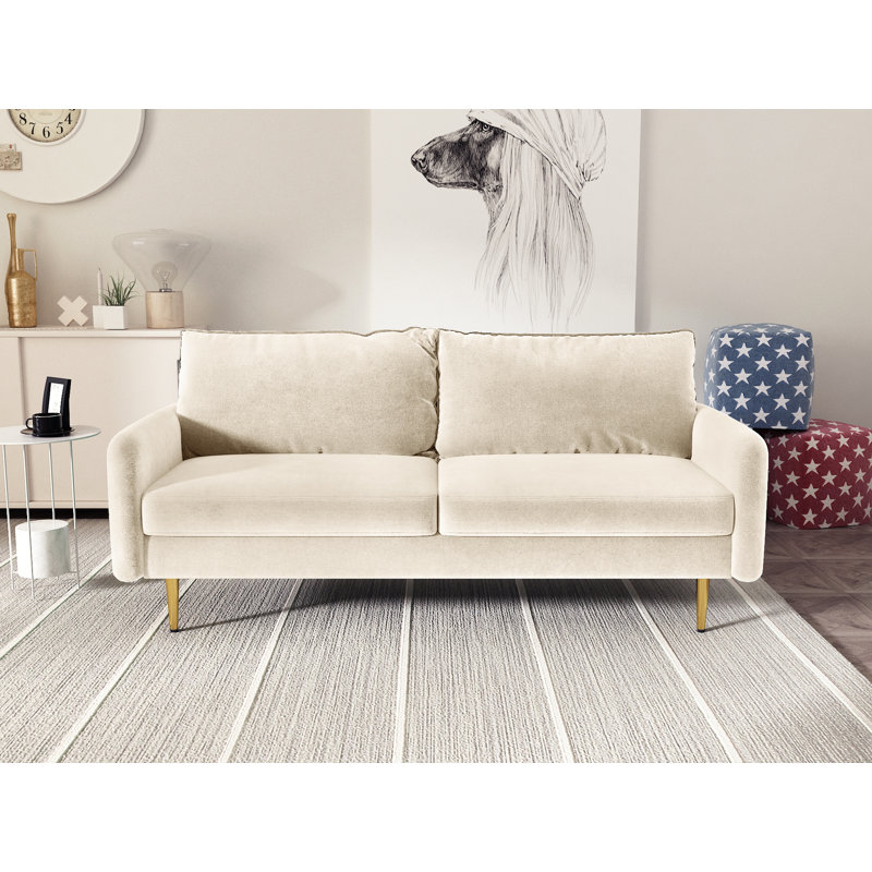 Canapé à accoudoirs arrondis en velours Liano, Velours beige
