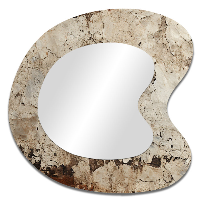 Fioranna Grey Rhythms champagne I - Champagne Irregular Shape Mirror, Grey Asymmetrical Unique Wall Mirror, Printed Metal Art