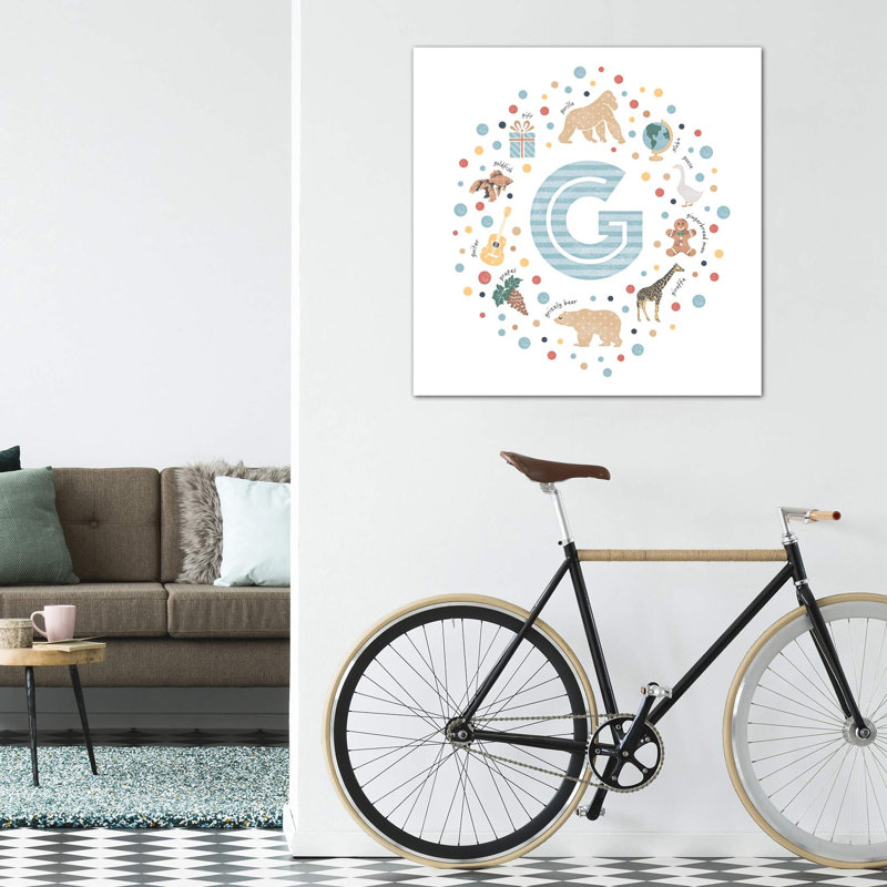Lettre illustrée G bleue - impression, Toile tendue, Pas de tapis, H 26 po x l 26 po x P 1,5 po