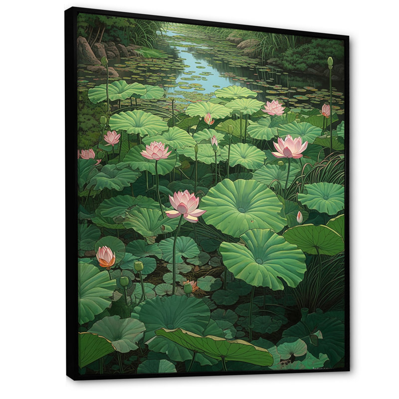 «Pinklotus P pureté en fleur I» sur toile, H 32 po x l 16 po x P 1 po, Cadre flottant noir