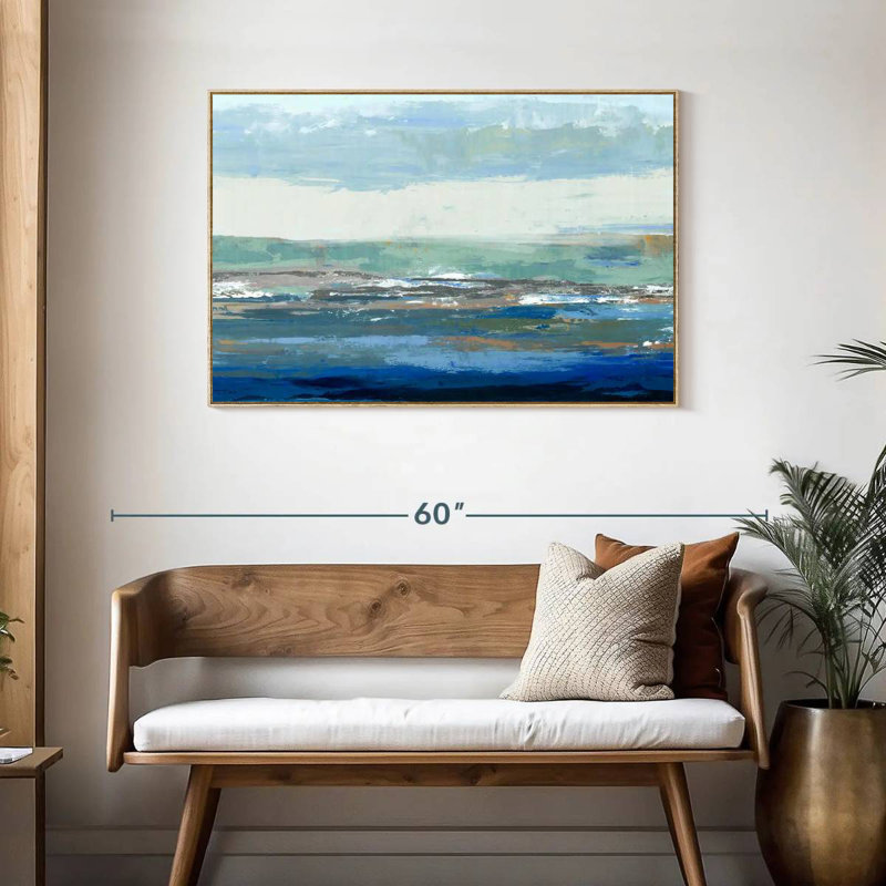 Une grande vague, Cadre flottant en bois naturel, 43 po x 29 po