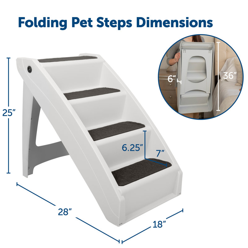 Gray Folding Pet Steps with Non-Slip Pads and Siderails
