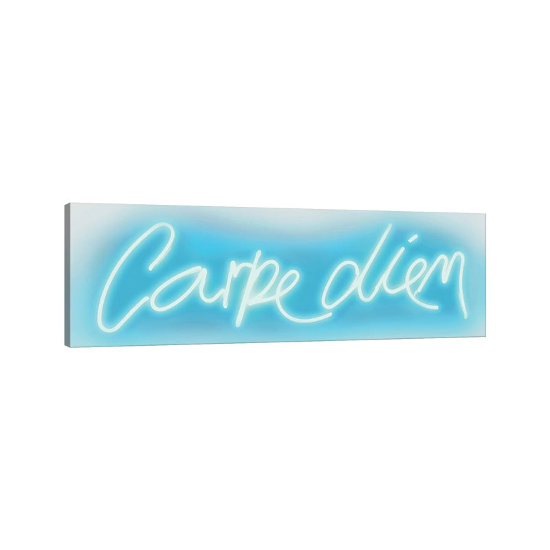 Neon Carpe Diem Aqua On White by Hailey Carr - Wrapped Canvas Gallery-Wrapped Canvas Giclée