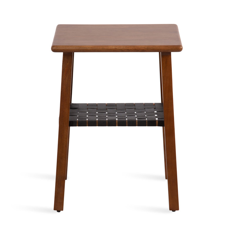Rectangle Wood and Leather Side Table