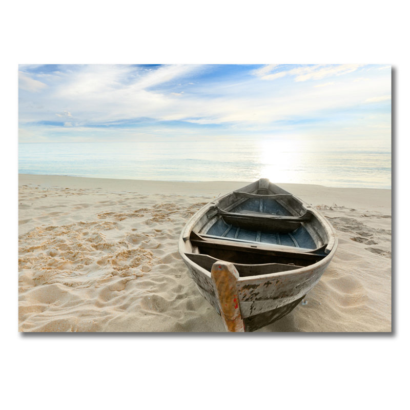 Bateau sur la plage - impression sans cadre, H 16 po x l 20 po x 1,5 po, Acrylique