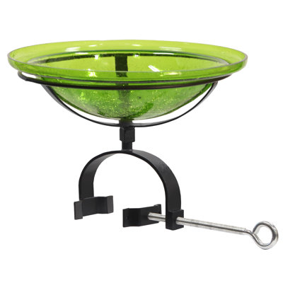 Crackle Glass Birdbath with Over Rail Bracket