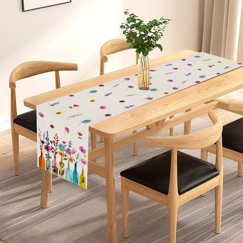 Chemin de table - multicolore, fleurs printanières, décoration de table intérieure et extérieure