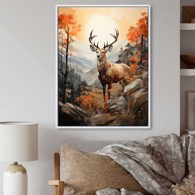 Mirach Deers Broan, paysage, Cadre flottant blanc, H 32 po x l 16 po x P 1 po