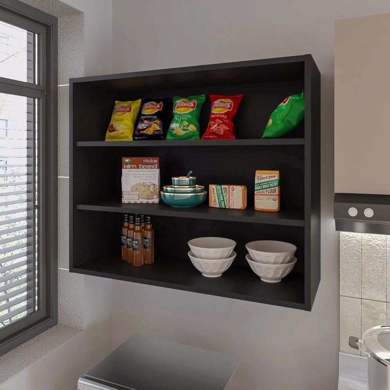 Wall Cabinet With Open Storage, Black