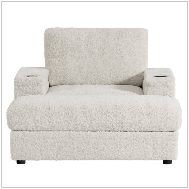 42" Single Sofa, Oversize Armchair, Upholstered Chaise Lounge With Storage Ottoman, Beige