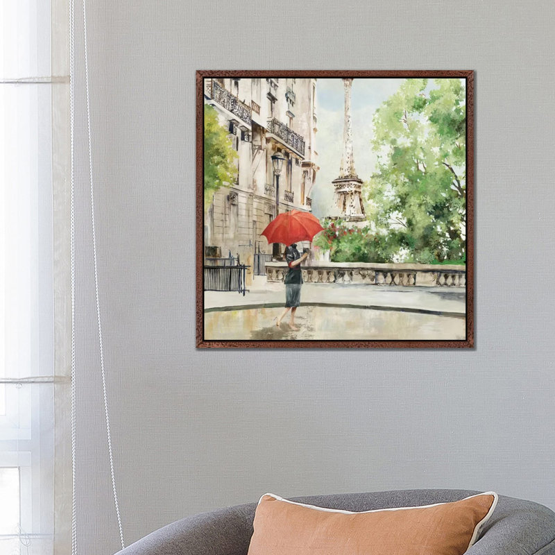 Paris Walk by Allison Pearce - Painting on Canvas, Classic Brown Wood Framed Canvas, 66.04 cm H x 66.04 cm W