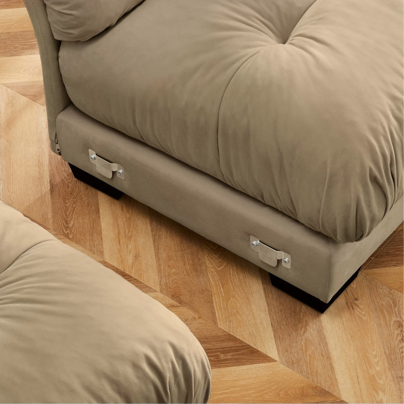 Canapé moderne à 2 places avec 2 repose-pieds et coussins, Chameau