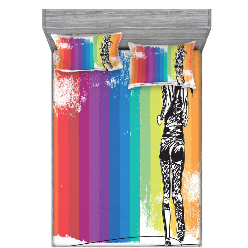 Microfiber Striped Sheet Set, Full Sheet Set with Fitted Sheet