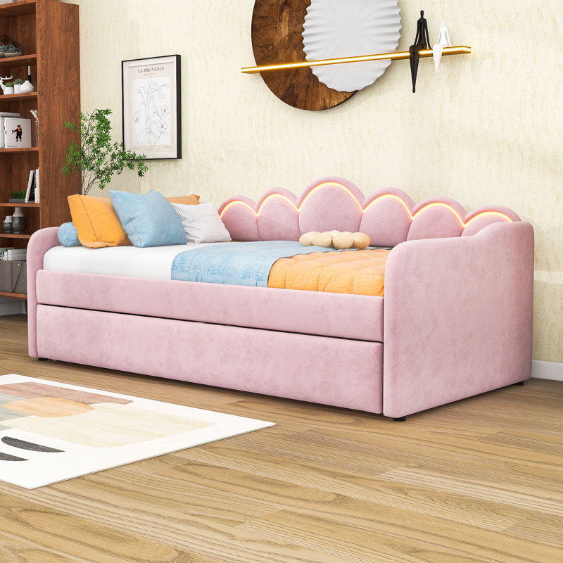Daybed with Trundle and LED Lights, Pink
