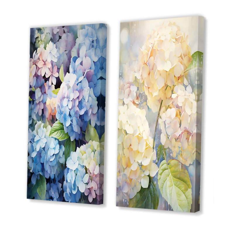 «Blue Hydrangea Dreamy Garden» «Blue Hydrangea Dreamy Garden» - 2 pièces, H 20 po x l 24 po, Toile tendue