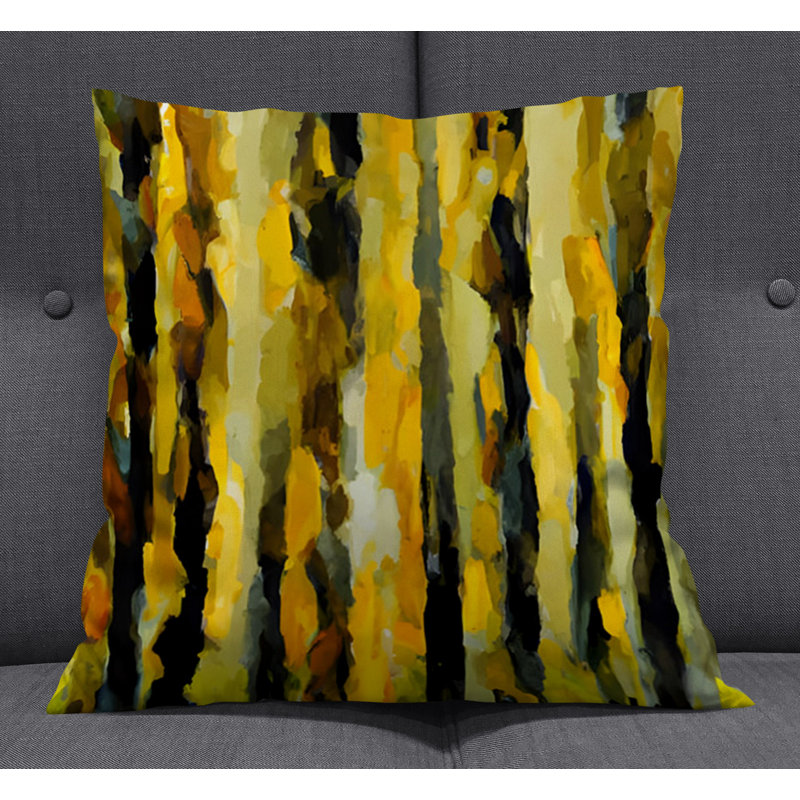 Throw Pillow With Insert, Black/Yellow Striped/Abstract 1, 16"H x 16"W