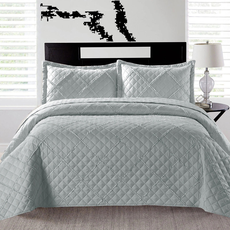 Microfiber Bedspread with Pillow Shams Included,  Double Bedspread + 2 Standard Shams, Silver