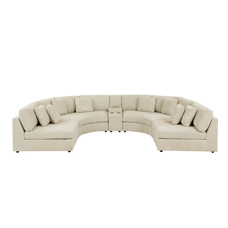 Corduroy Curved Sectional Symmetrical, Beige Corduroy