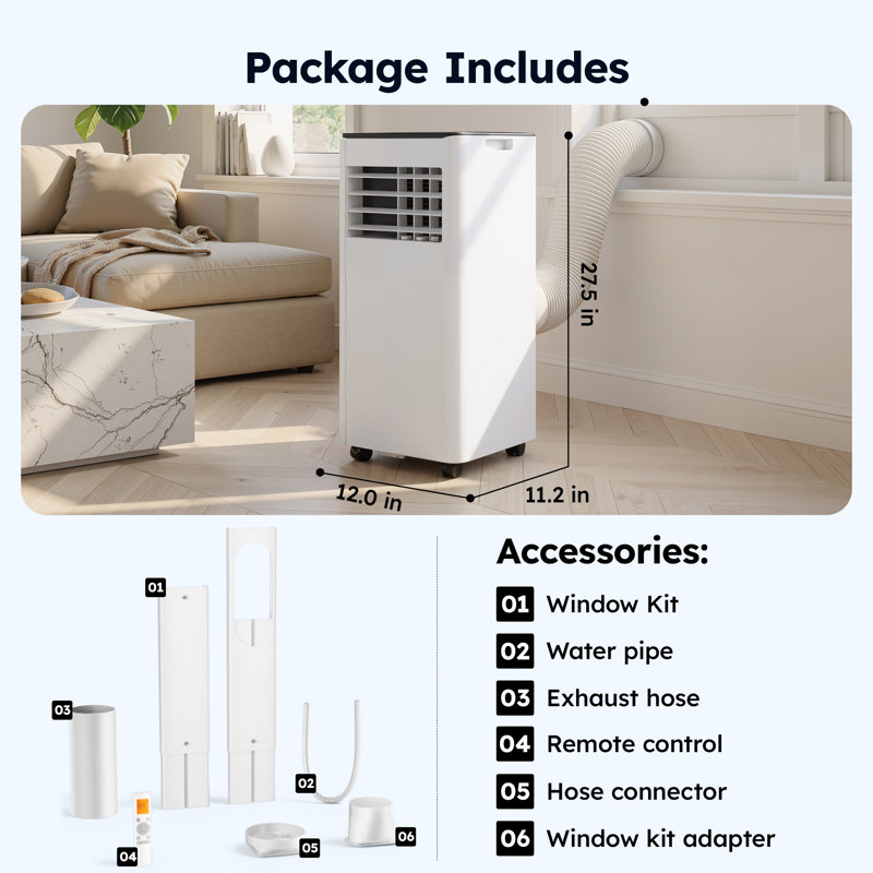 Simzlife 10,000 Btu Portable Air Conditioner With Dehumidifier & Fan For 450 Square Feet With Remote,Timer,Automatic Defrosting