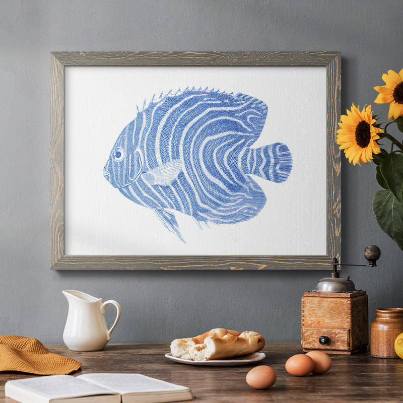 «Blue & White Tropical Fish II», reproduction d'art sur toile, H 18 po x l 26 po x P 1,5 po, Encadré gris