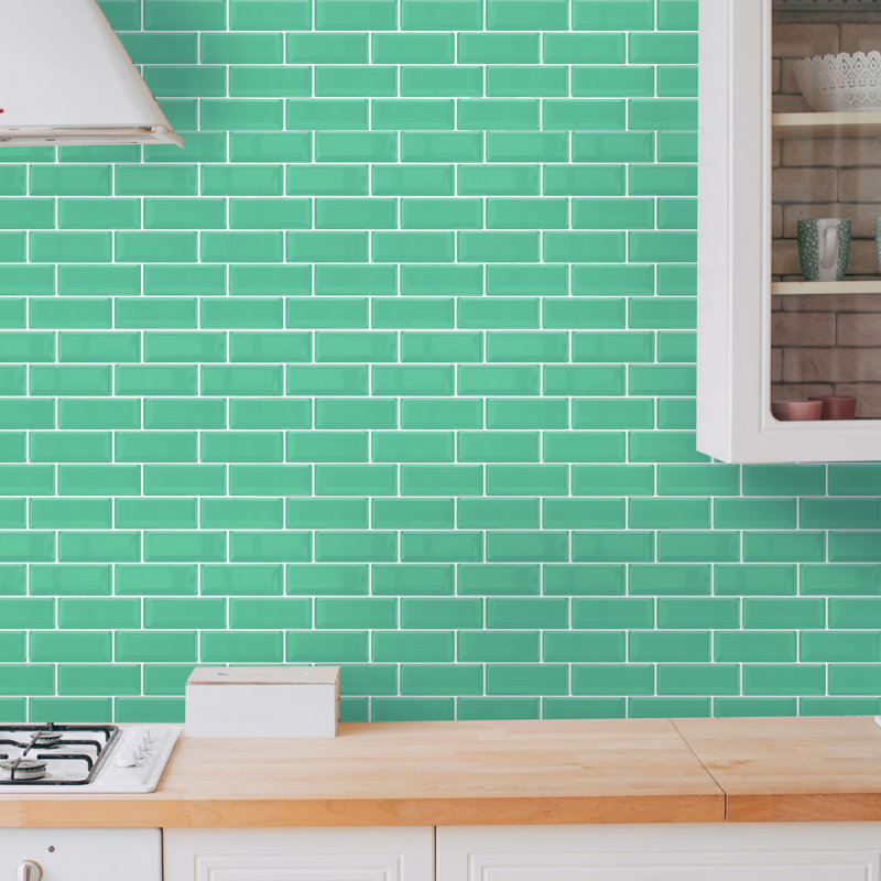 Anjelika 30cm W x 30cm L PVC Peel and Stick Subway Tile, Mint Green
