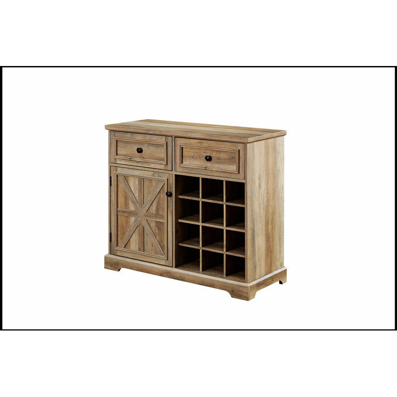 Farmhouse Liquor Cabinet Bar Cabinet with 2 Drawers, Wine Bar Cabinet with Removable Wine Racks Storage Shelves, Cupboard for Kitchen, Dining Room